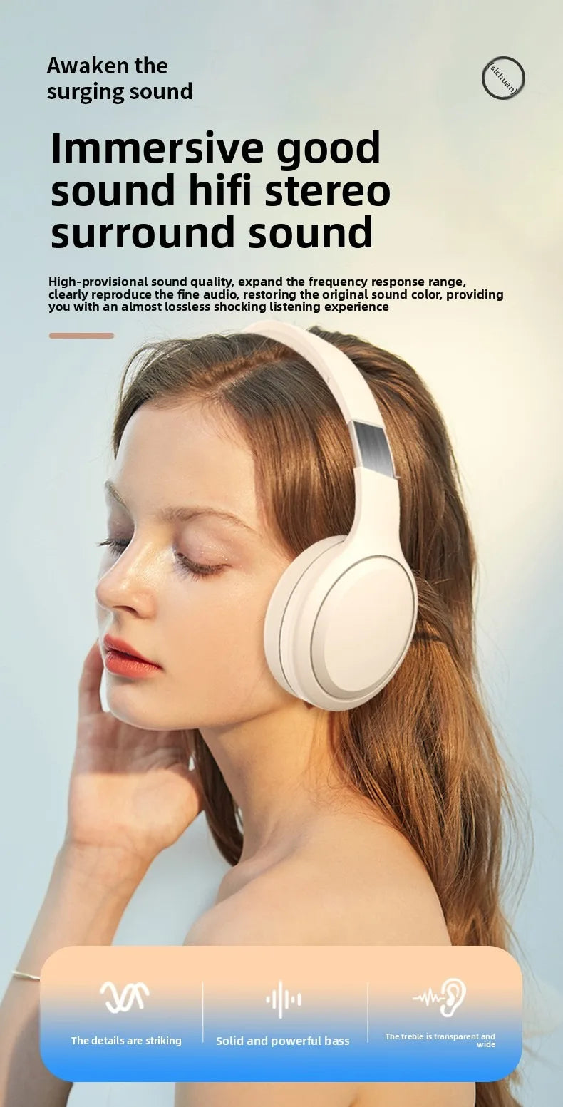 Wireless Bluetooth Headphones Over Ear HIFI Stereo Headsets Noise Reduction Sports Gaming Earphones Music Player with Mic gifts