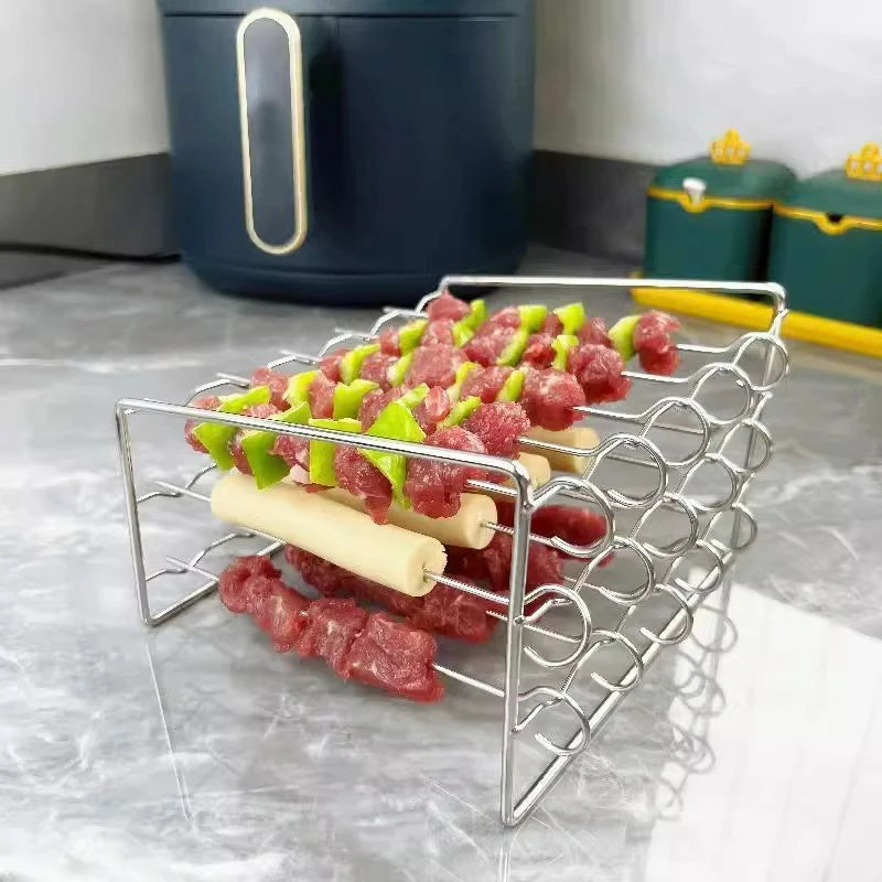 Air Fryer Skewer Stand Vertical Multi-pin Stainless Steel BBQ Holder Air Fryer Accessories Skewers For Grilling Kitchen Tools