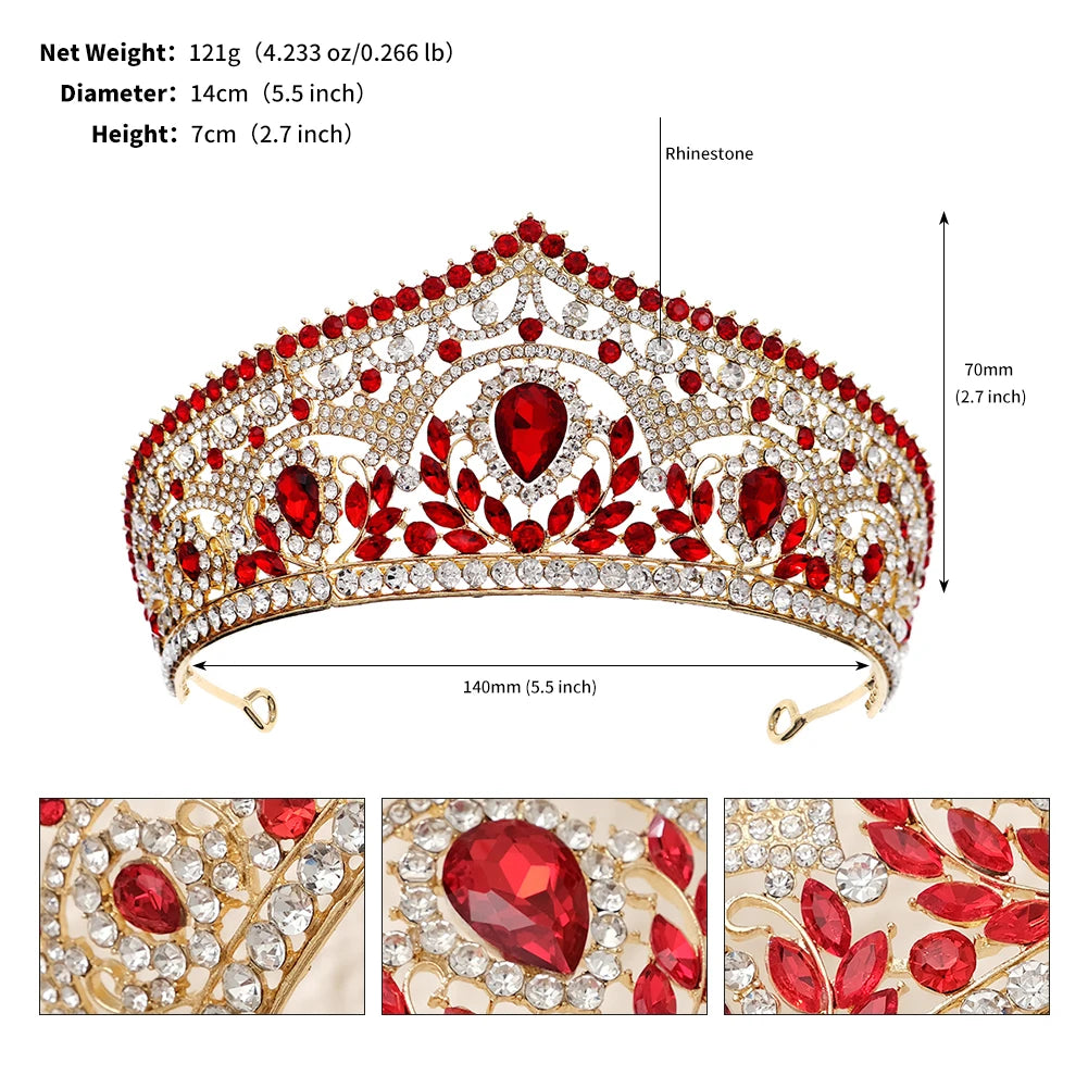 Red Luxury Bridal Wedding Crown Handmade Rhinestone Elegant Tiara Halloween Red Collection Hairbands Headpieces Accessories