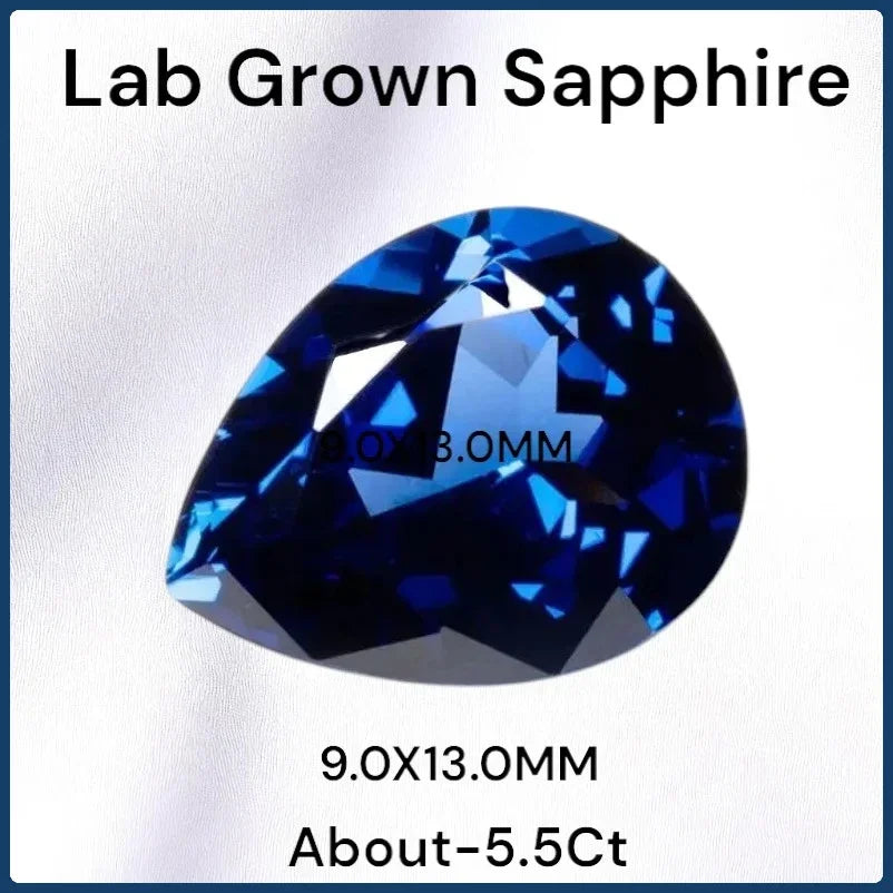 S-S-Lab Grown Sapphire Pear Cut Royal Blue Color  AAA+Clarity Gems for Jewelry Setting&Custom Design Selectable  Certificate