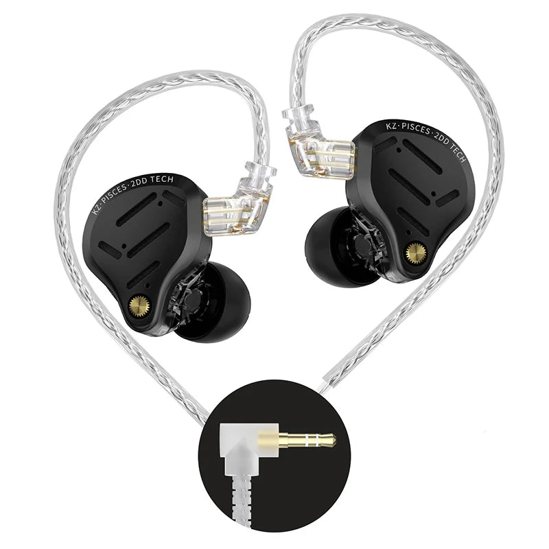 KZ Pisces 2DD Dynamic Drive Earphones Adjustable Earbuds HIFI In Ear Wired Gaming Earphones 2PIN 3.5MM Type-c Plug Cable