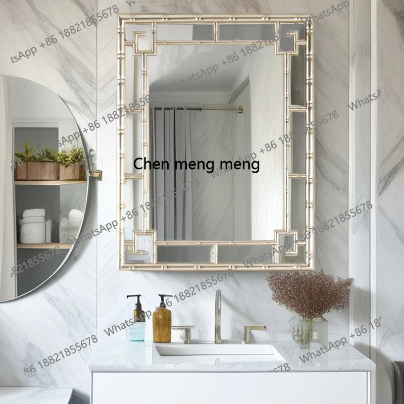 Chinese art bamboo decorative mirror French bathroom wall hanging bathroom mirror American square