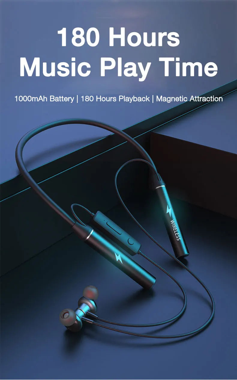 EARDECO 180 Hour Playback Bluetooth Headphones Bass Wireless Headphones Earphones with Mic Stereo Neckband Sport Headset TF Card