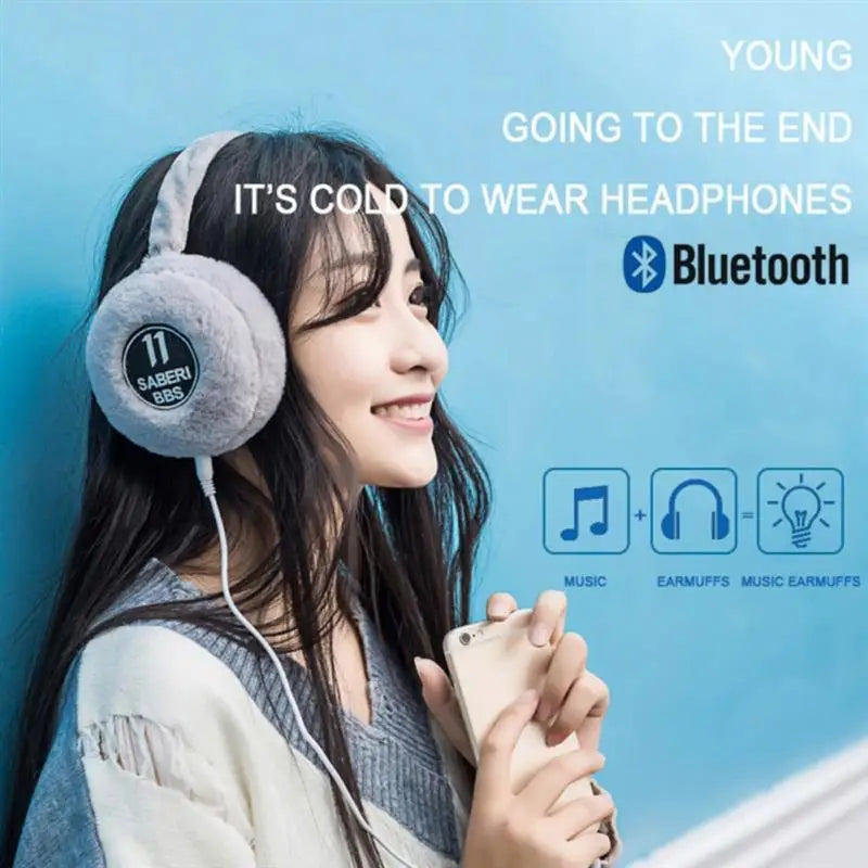 Winter Outdoor Plush Earmuffs Bluetooth Wireless Cute Warm Fur Headphones Earphones Solid Color Stereo Wireless Headset