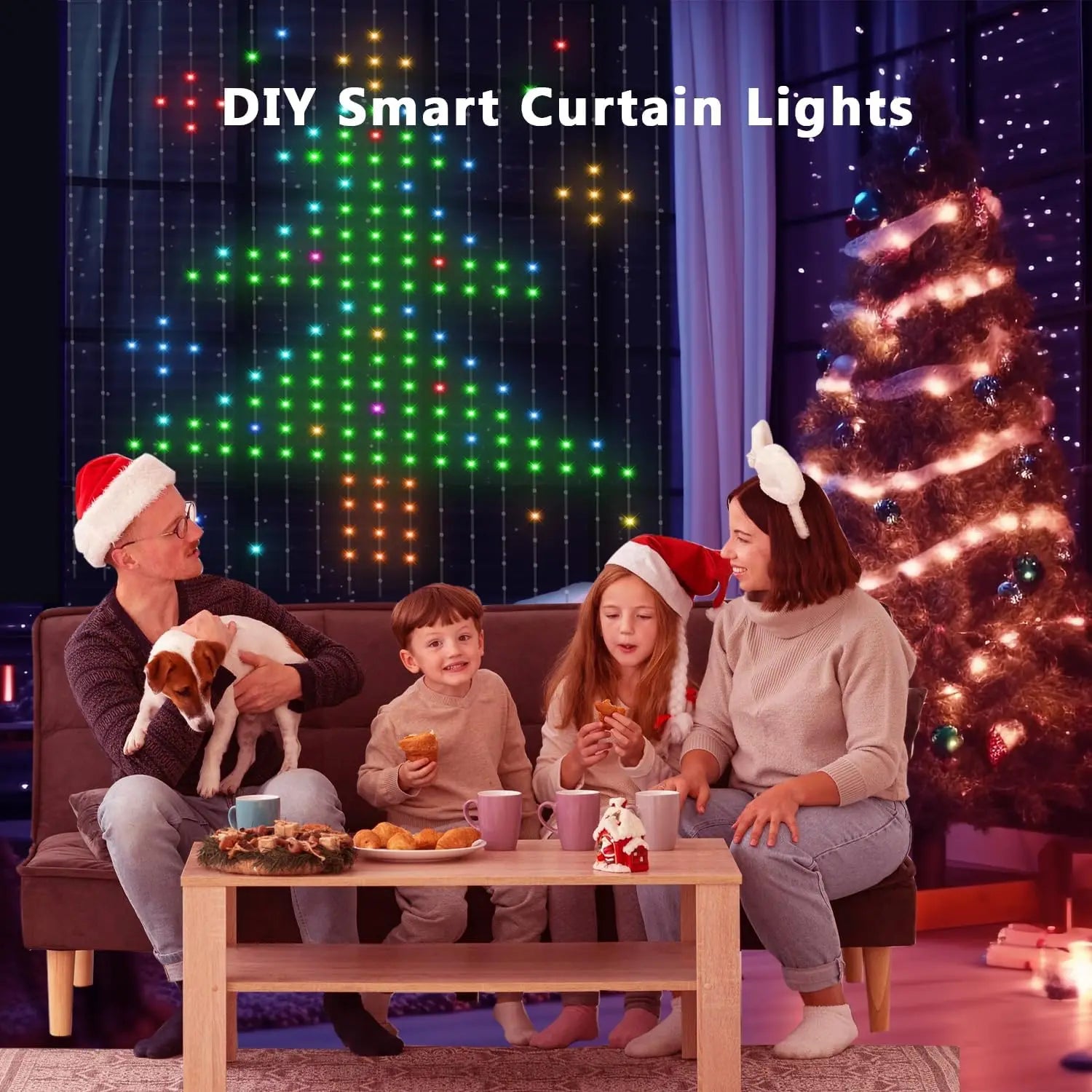 2m*2m/3m Smart Curtain Lights Bluetooth App LED String RGB Fairy Lights DIY Music Change Display for Window Bedroom Decoration
