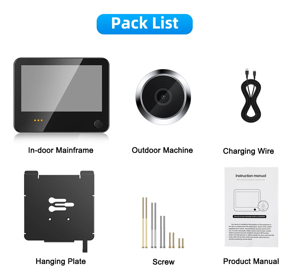 Wifi Smart Tuya Peephole 6000mAh Doorbell Video Intercom Night Vision Door Eye Camera PIR Motion Detection Record Video