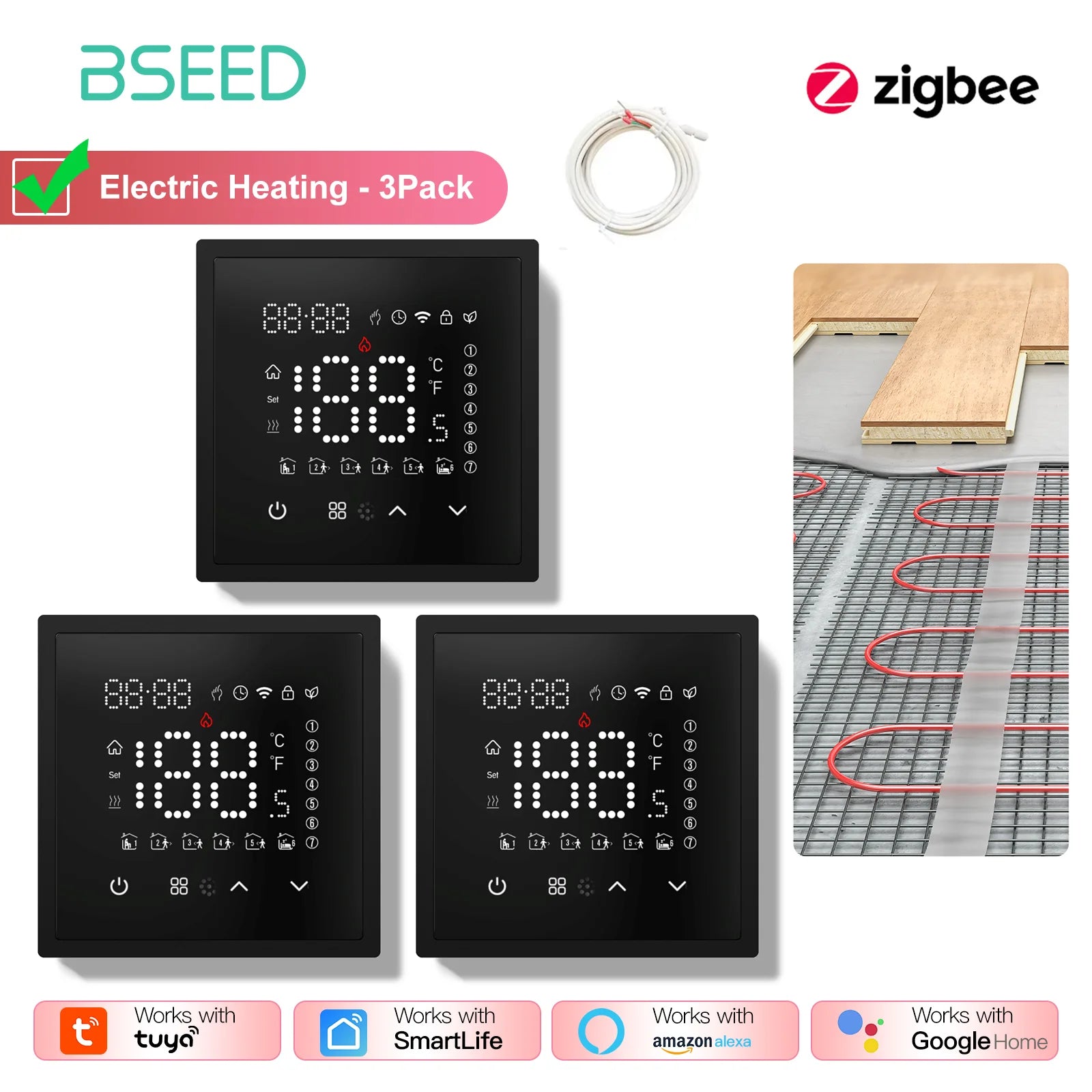 BSEED Zigbee Electric /Water/Gas Boiler Floor Heating Touch Sensor Smart Thermostats Tuya Smart Life Alexa Control Plastic Frame