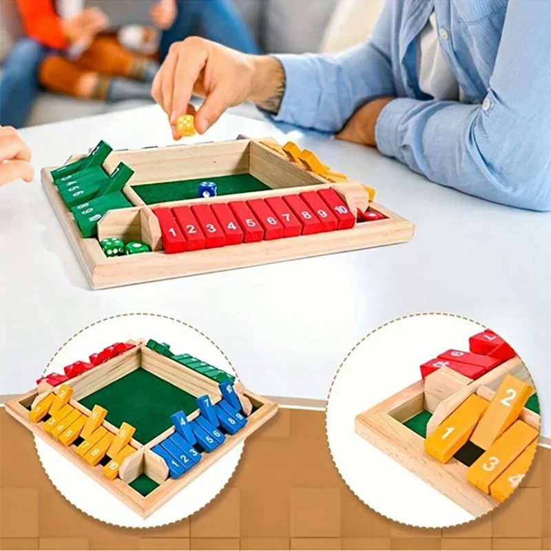Classic 4 Sided Wooden Board Game With 2 Dice And Shut-The-Box Instructions, Classics Tabletop Version And Pub Board Game