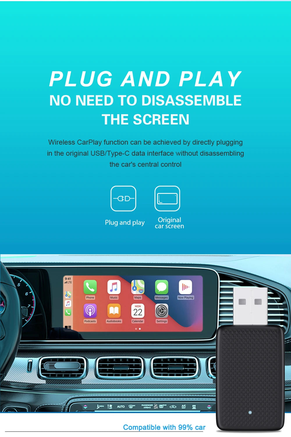 Carplay Wireless Adapter Android Auto 2in 1 Smart Dongle 2025 5G WIFI For iphone Android Phone For Volvo Benz Mg Kia Chery VW
