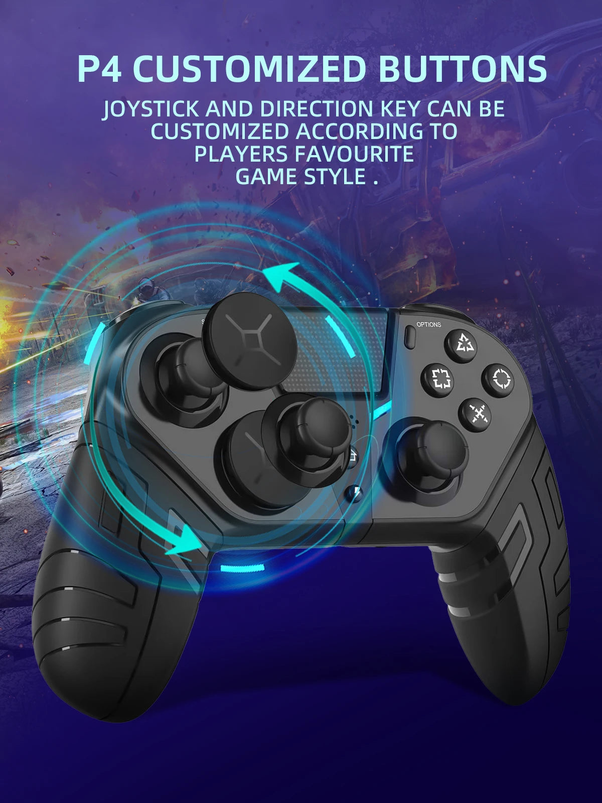 GAMINJA Wireless Controller Dual Vibration Bluetooth Gamepad With Programmable Turbo Function For PS4 Console PC Joystick