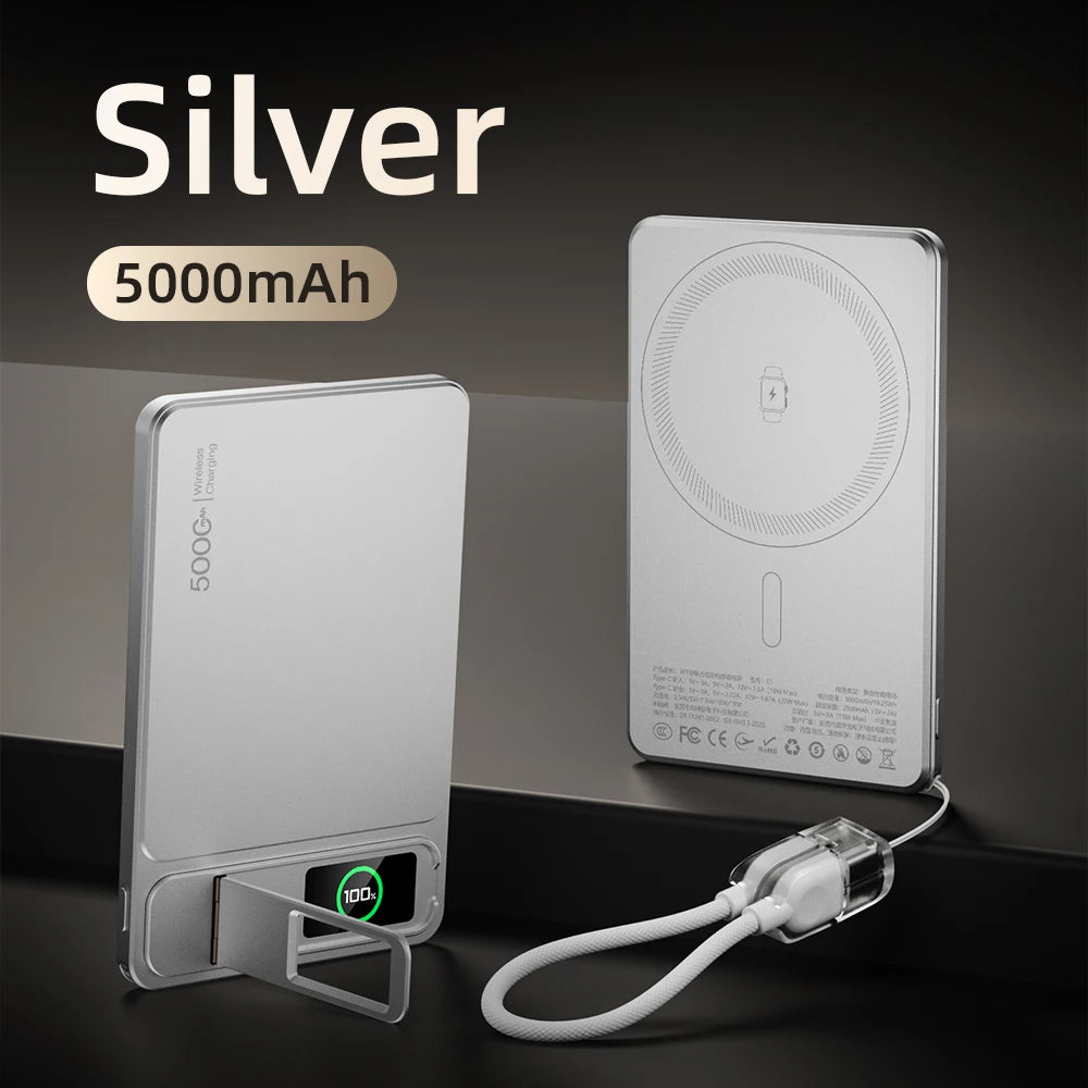 3 In 1 Magnetic Powerbank 15W Wireless Fast Charing With Intelligent TFT Screen External Battery For iPhone 12-17  Watch Airpod