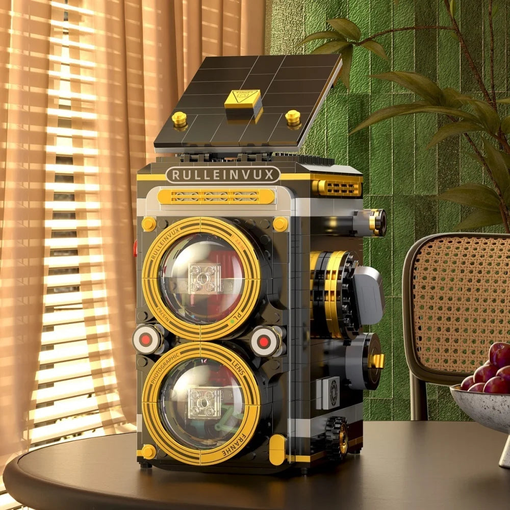 Retro Camera Building Blocks with Theatre Scene Toys LED Light Stage, Nostalgic Camera, Home Office Decor, Perfect Gift for Kid
