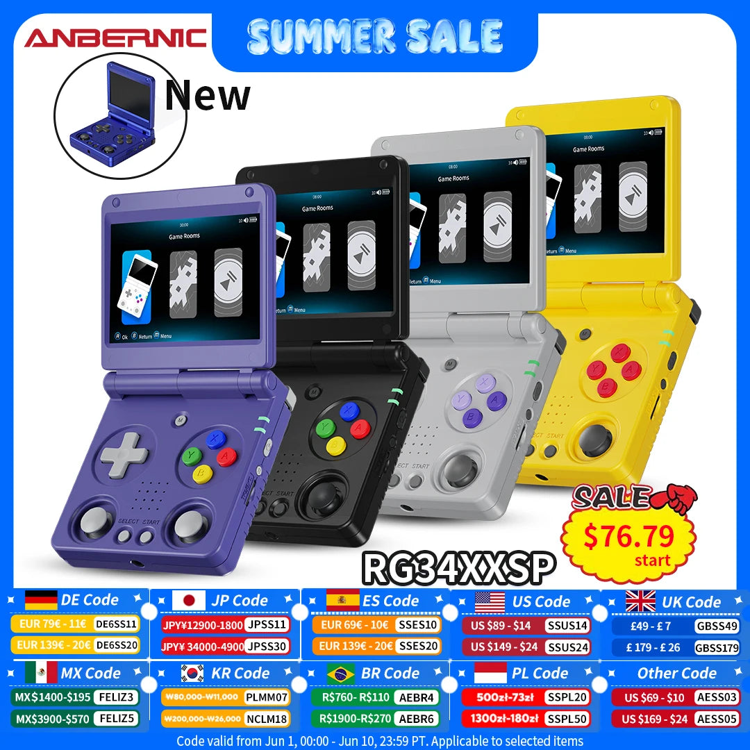 ANBERNIC RG34XXSP Flip Handheld Console 3.4'' IPS Screen Linux 64-bit 64G 5000+ Games Supports 5G WIFI HD-MI TV Output Streaming