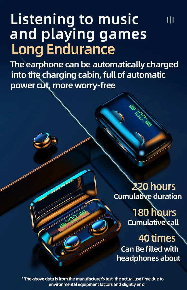Wireless Bluetooth Earphones TWS Headphones LED Digital Display Binaural Headset Waterproof HD Calling Noise Reduction Headphone