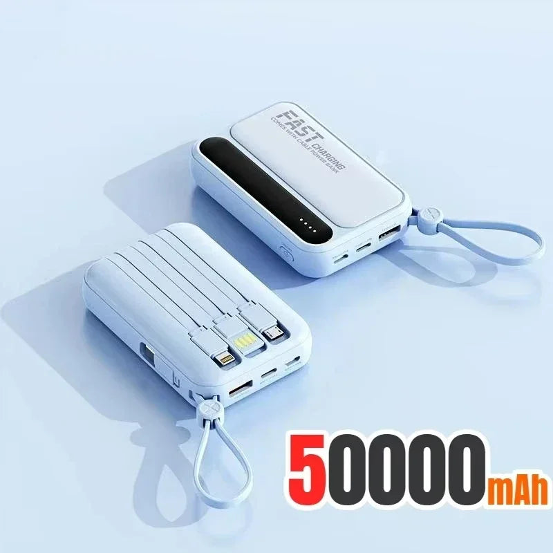 With 4In1 Cables 120W 500000mAh Power Bank Large Capacity Intelligent Digital Display Light Portable Powerbank For iPhone Huawei