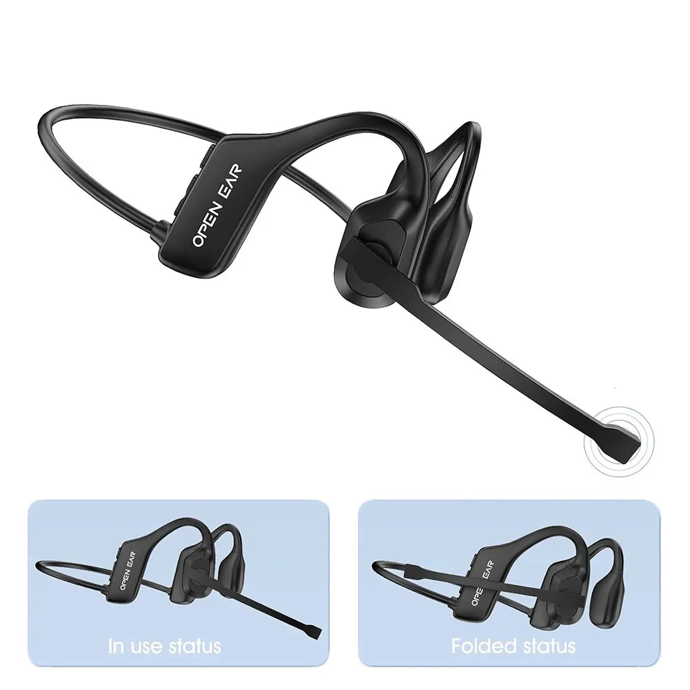 Open Ear Headset Bluetooth 5.3 Air Conduction Wireless Headphones with Noise Cancelling Mic for Office Running Cycling Driving