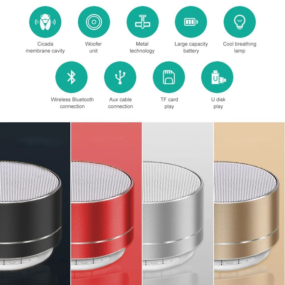 Metal Mini Speaker Bluetooth Wireless Portable Car Audio LED Light Subwoofer Portable Support TF Card USB Charging For PC Laptop