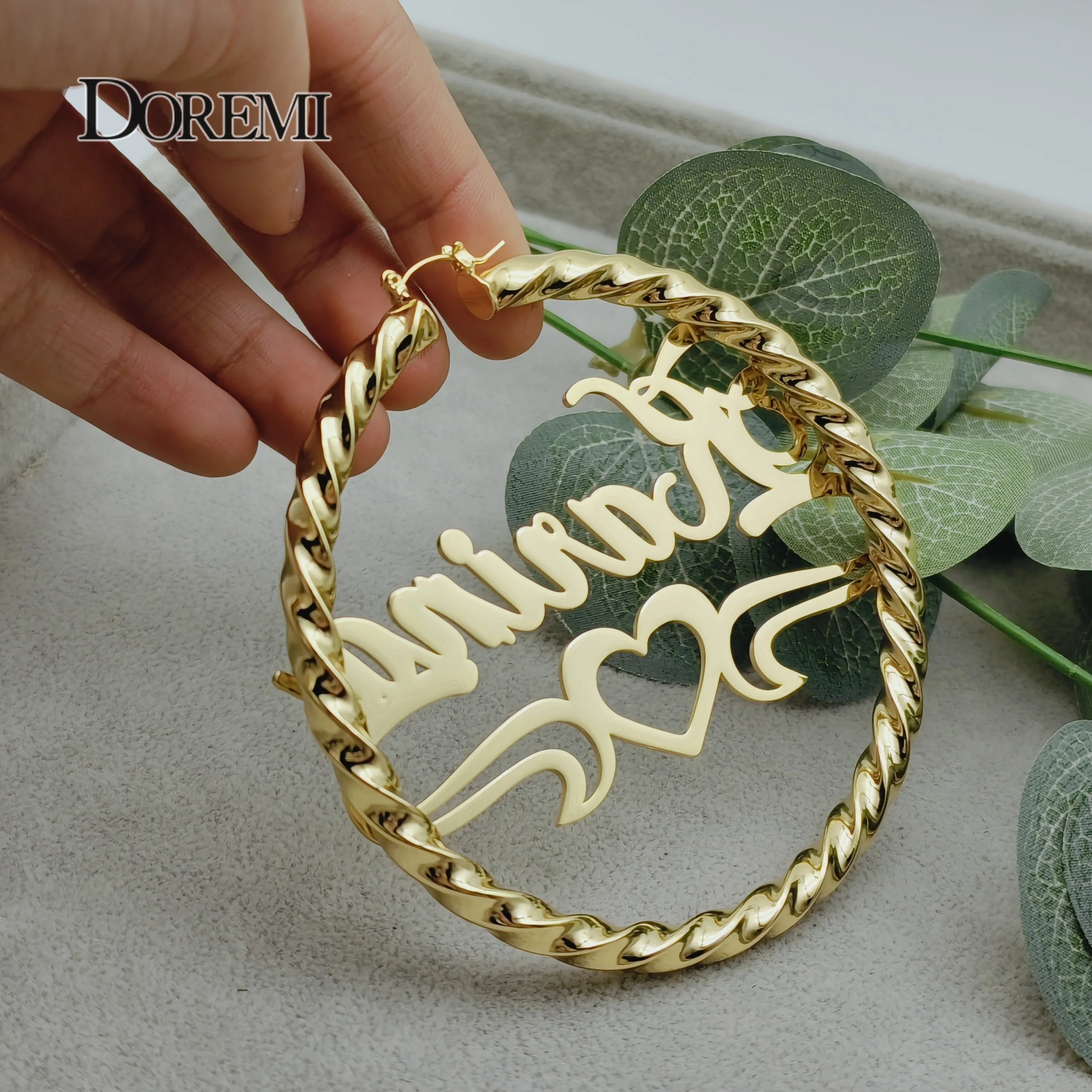 DOREMI 30/50/70/90MM Custom Name Earring Big Hoops Cat Character Stainless Hip Hop Style Earrings Custom Earrings for Women Gift