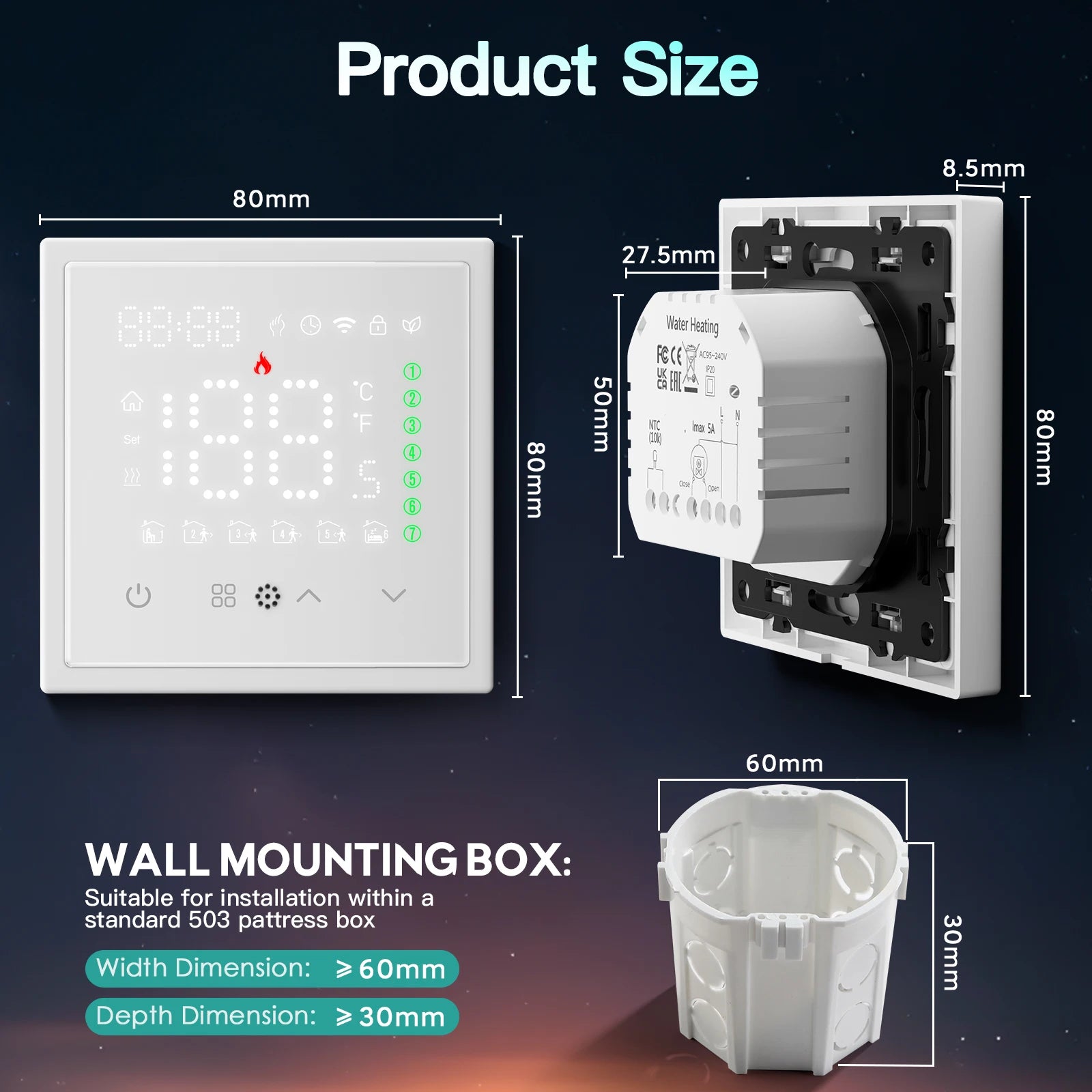 BSEED Zigbee Electric /Water/Gas Boiler Floor Heating Touch Sensor Smart Thermostats Tuya Smart Life Alexa Control Plastic Frame