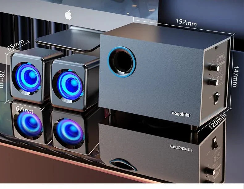 USB Wired Bluetooth Computer Speaker Home 2.1 Channel Wooden Desktop Subwoofer Active Audio 3D Surround Sound Bass Game Speakers