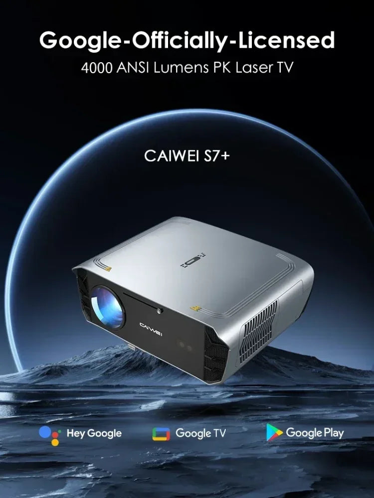 CAIWEI S7+ 4K Ultra HD Projector Video 4000 ANSI Home Theater Android for Movies Auto Focus Smart TV Beam Projectors for Outdoor