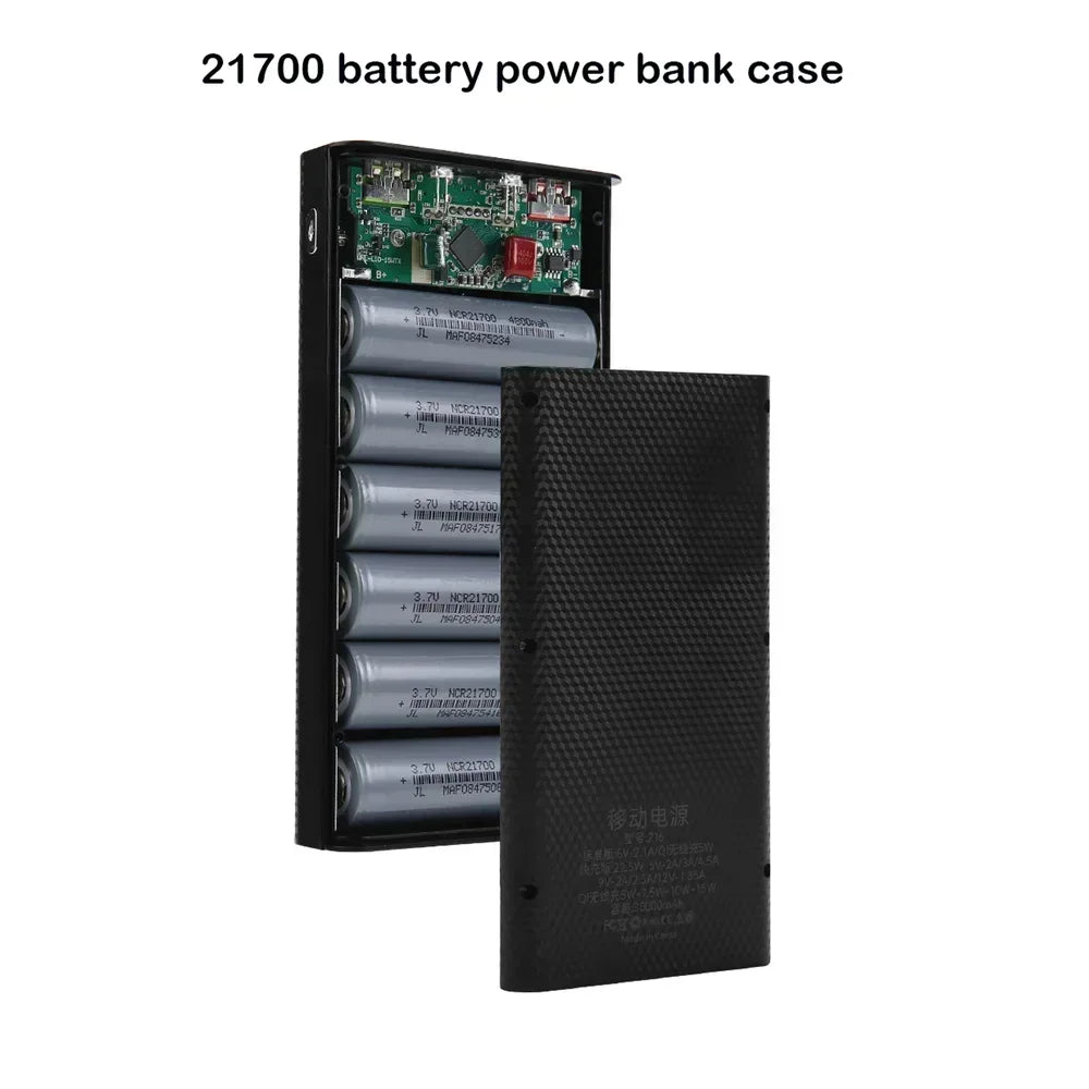 Battery Charger Box Power Bank Holder DIY Shell Case Dual USB 6x21700 With LED Light 21700 Battery Shell Storage Organize