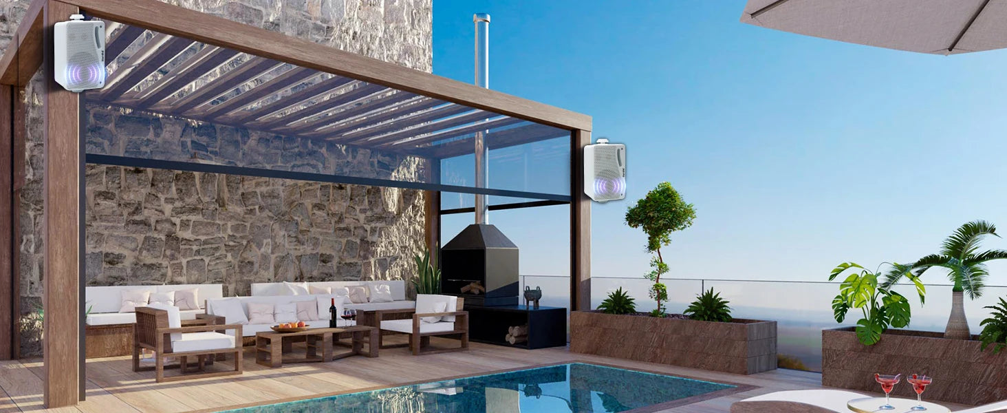 Herdio 3.5" Outdoor Bluetooth Speakers Waterproof 200W 3 Way Upgrade Premium Wall Mount Speakers For Patio Indoor Deck Garage