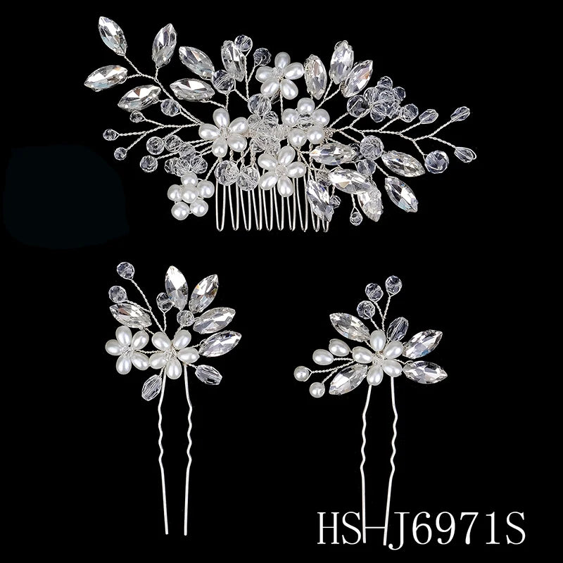 Luxury Pearls Wedding Flower Hair Comb Bride Hair Pins Clips Set Cute Hair Fork Headpieces for Women Jewelry Gift Hair Accessory