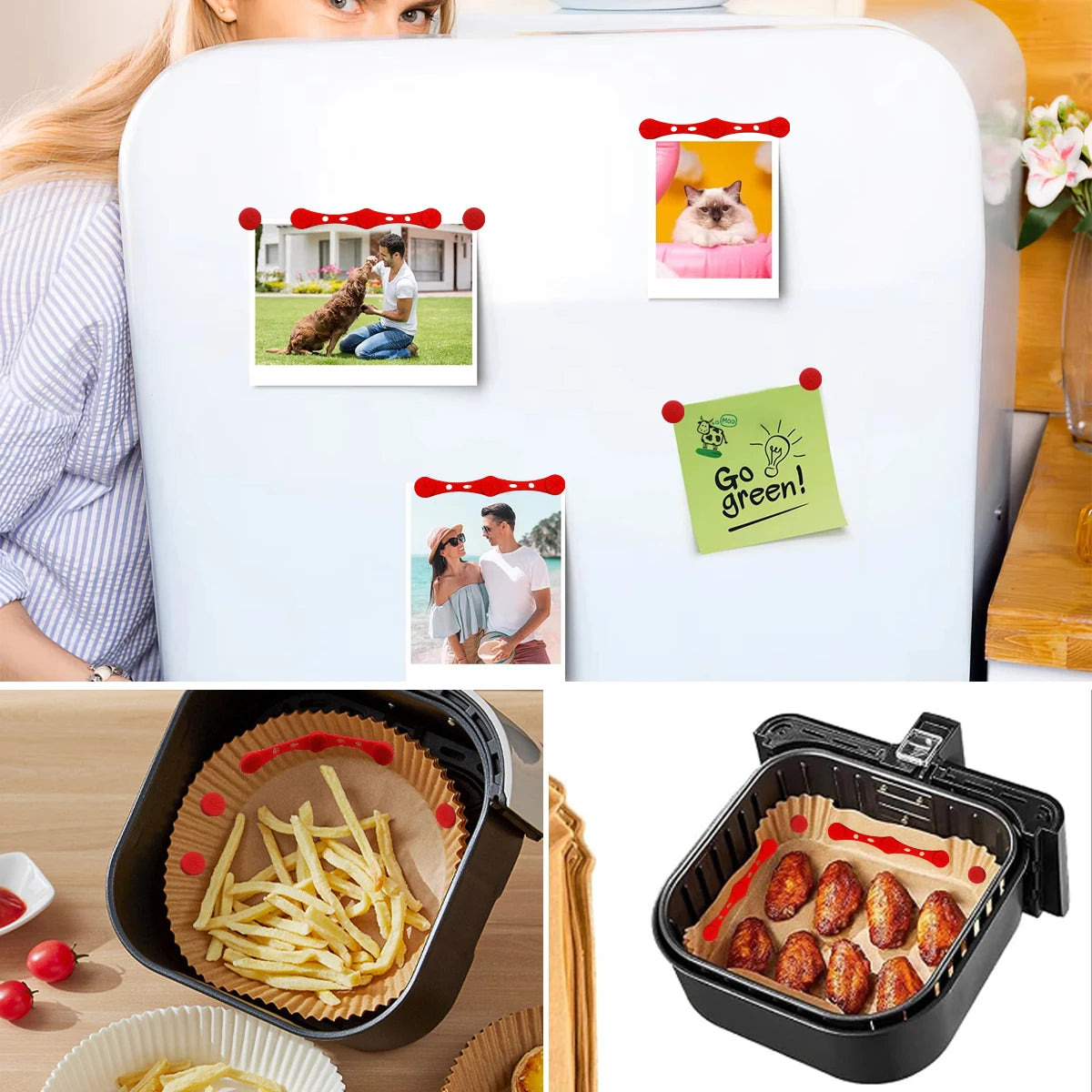 Air Fryer Magnet Silicone Buckle, Air Fryer Magnetic Silicone Clips, Parchment paper used to control the air fryer can be reused