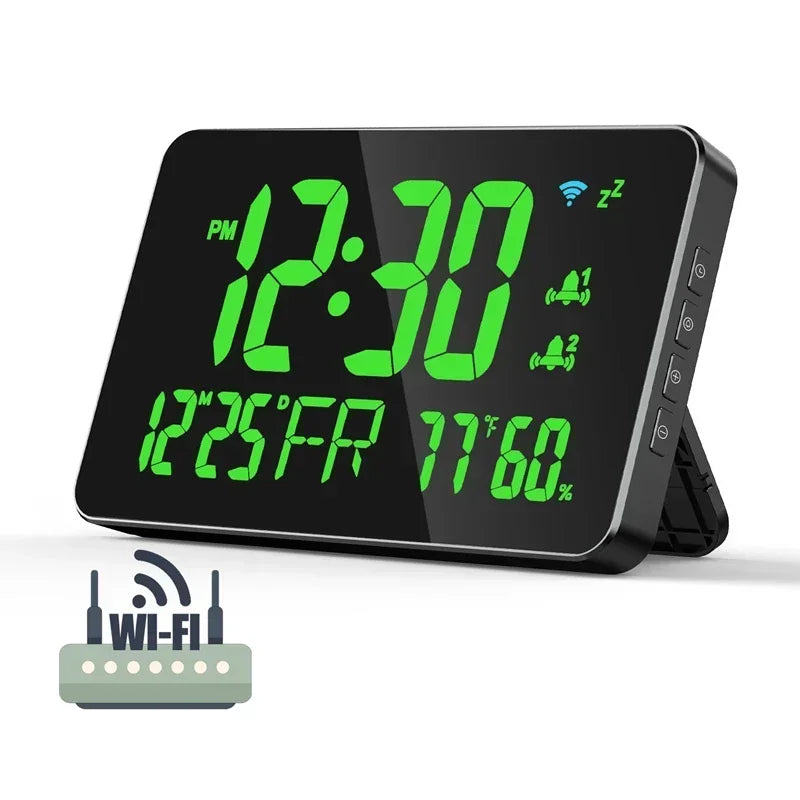 Smart Wifi Digital Wall Clock Temperature Humidity Display 4-Level Brightness Desk Table Electronic LED Alarm Clock Home Decor