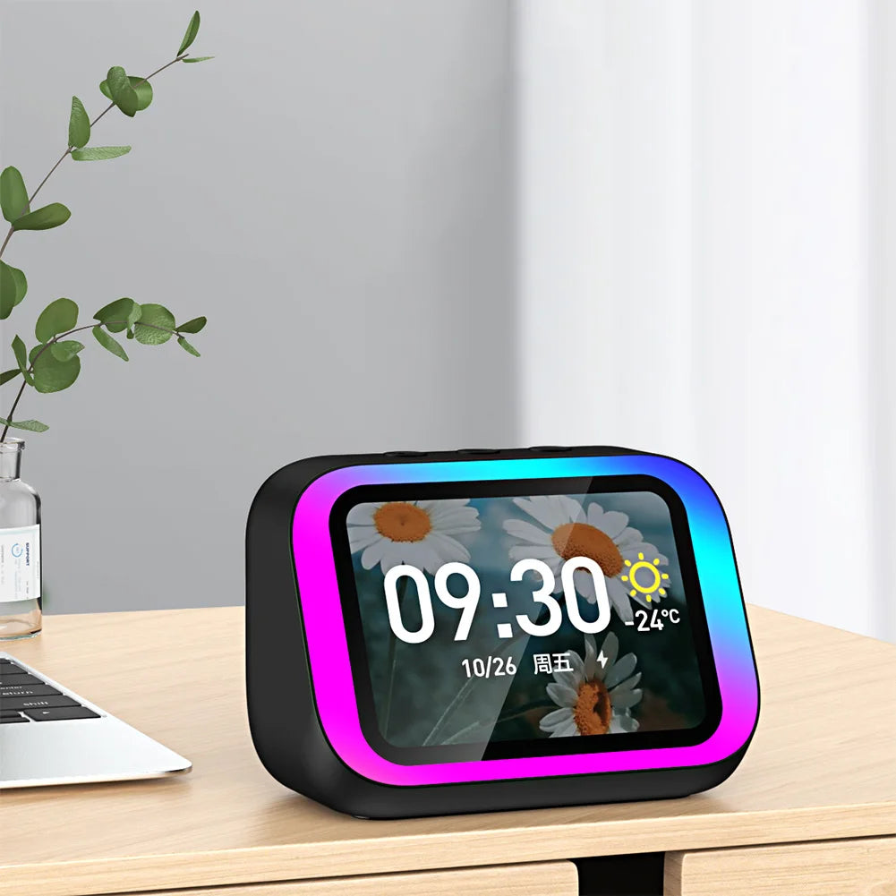 Smart Speaker Voice Assistant Portable BT Speaker Alarm Clock Home Speaker with RGB Lights for Home