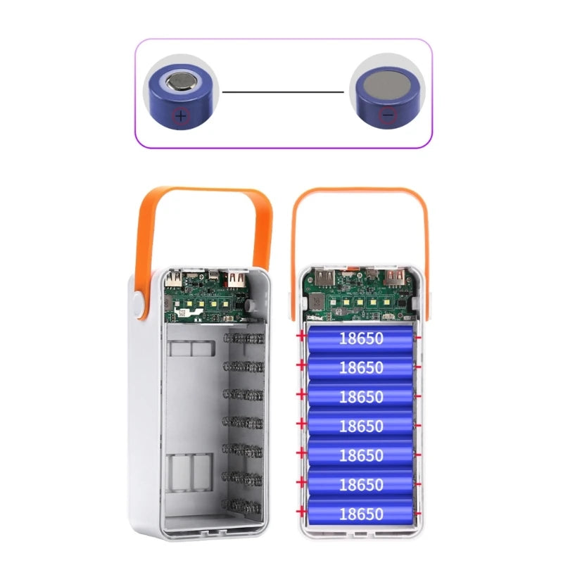 DIY Power Bank Case 18650x21 PD QC4.0 3.0 22.5W Fast Charge Battery Storage Box with Micro Type-c Charging Cable Camping Light
