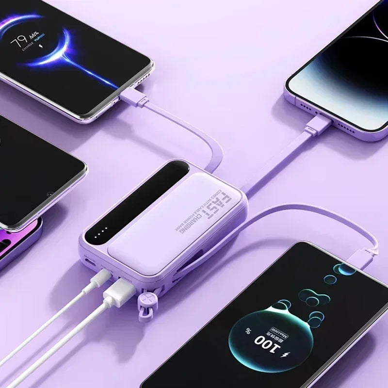 500000mAh Power Bank Large Capacity Built 4 In1 Cables Intelligent Digital Display Portable Battery For iPhone Huawei