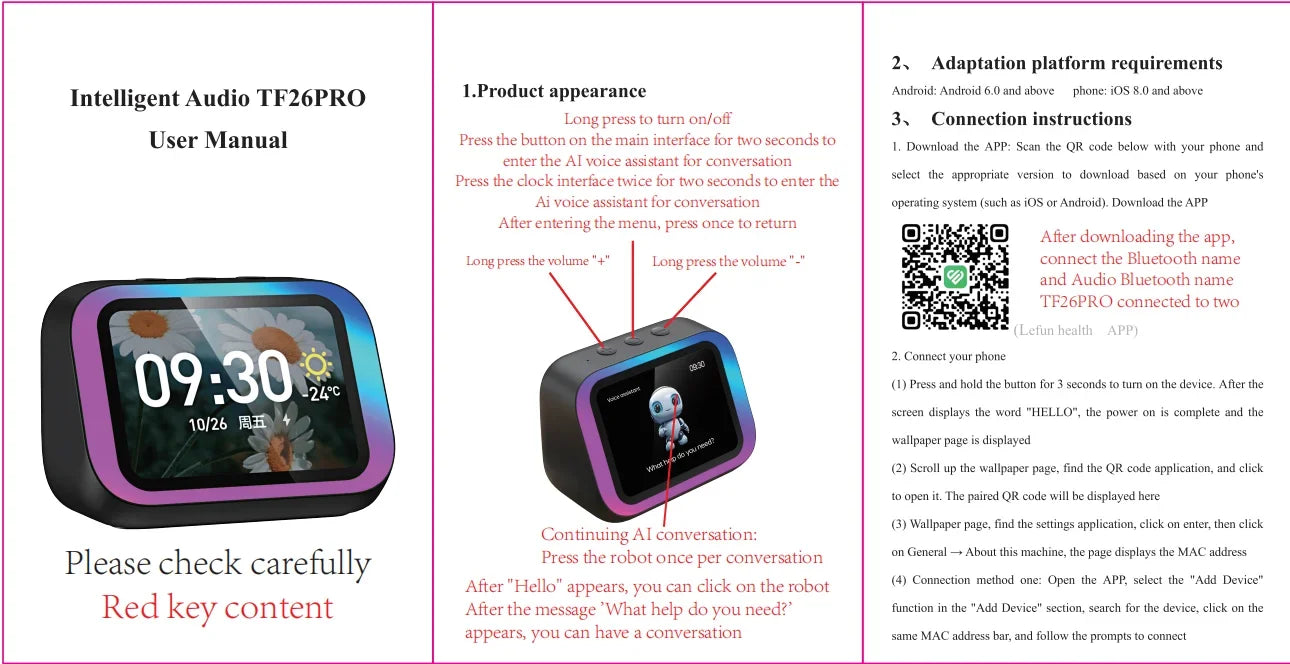 AI Smart Bluetooth 5.4 Speaker HD Touch Screen Display Electronic Album Alarm Clock Hi-fi Stereo Sound Voice Speaking Assistant