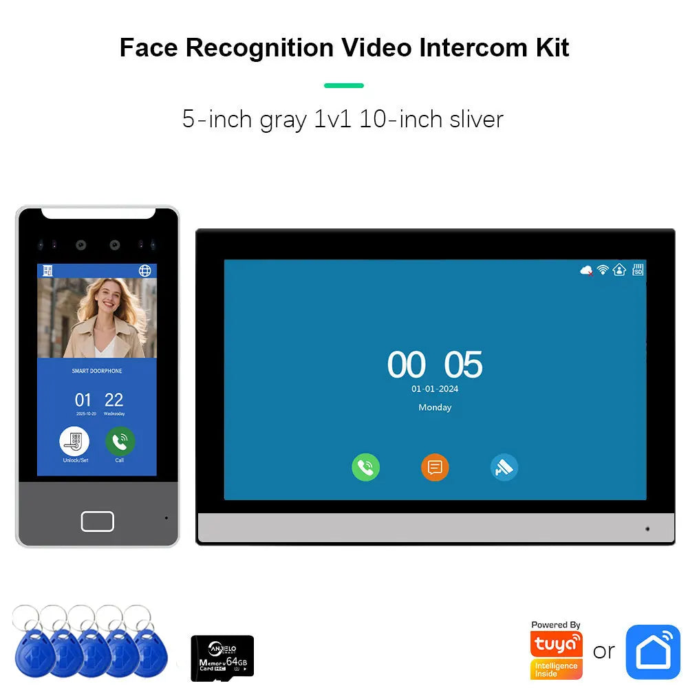 ANJIELO 5IN1 Unlock AI Face Recognition Video Intercom Smart Doorbell Villas High-rise Buildings Apartment Office TUYA Smart