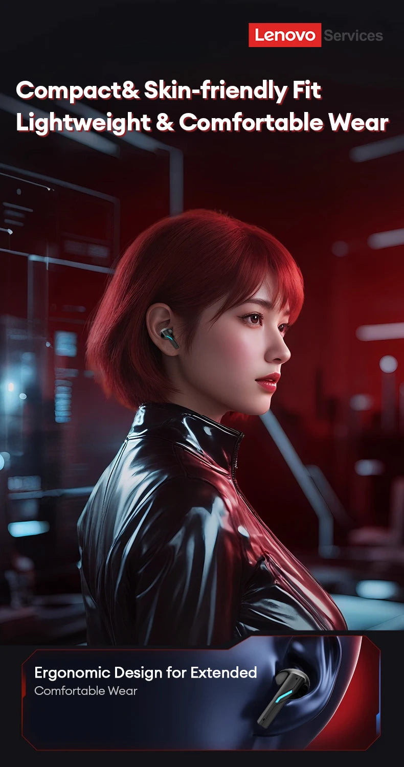 Lenovo Gaming Headset Bluetooth 6.0 Wireless Earphones Low Latency Noise Reduction Esports Headphone Waterproof 24H Battery Life