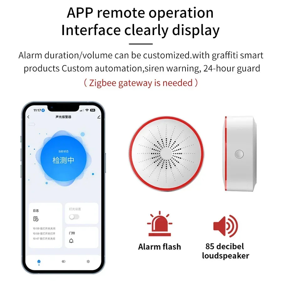 Tuya WiFi Zigbee Smart Siren Alarm 100db Speaker Sound & Light Alert Detector App Control Works With Alexa For Home Security
