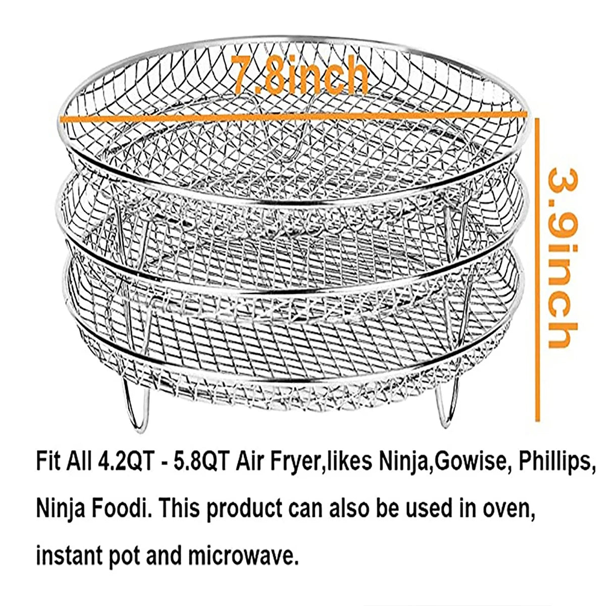 3-layers Air Fryer Rack Stackable Grilling Rack Stainless Steel Airfryer Oven Grill Steamer Cooker Kitchen Gadgets Cooking Tools