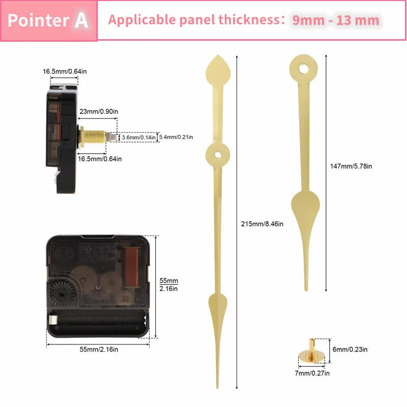 Wall Clock Movement Mechanism Clock Hands Long Shaft Silent Quartz Movement Clockwork Table DIY Watches Repair Tools