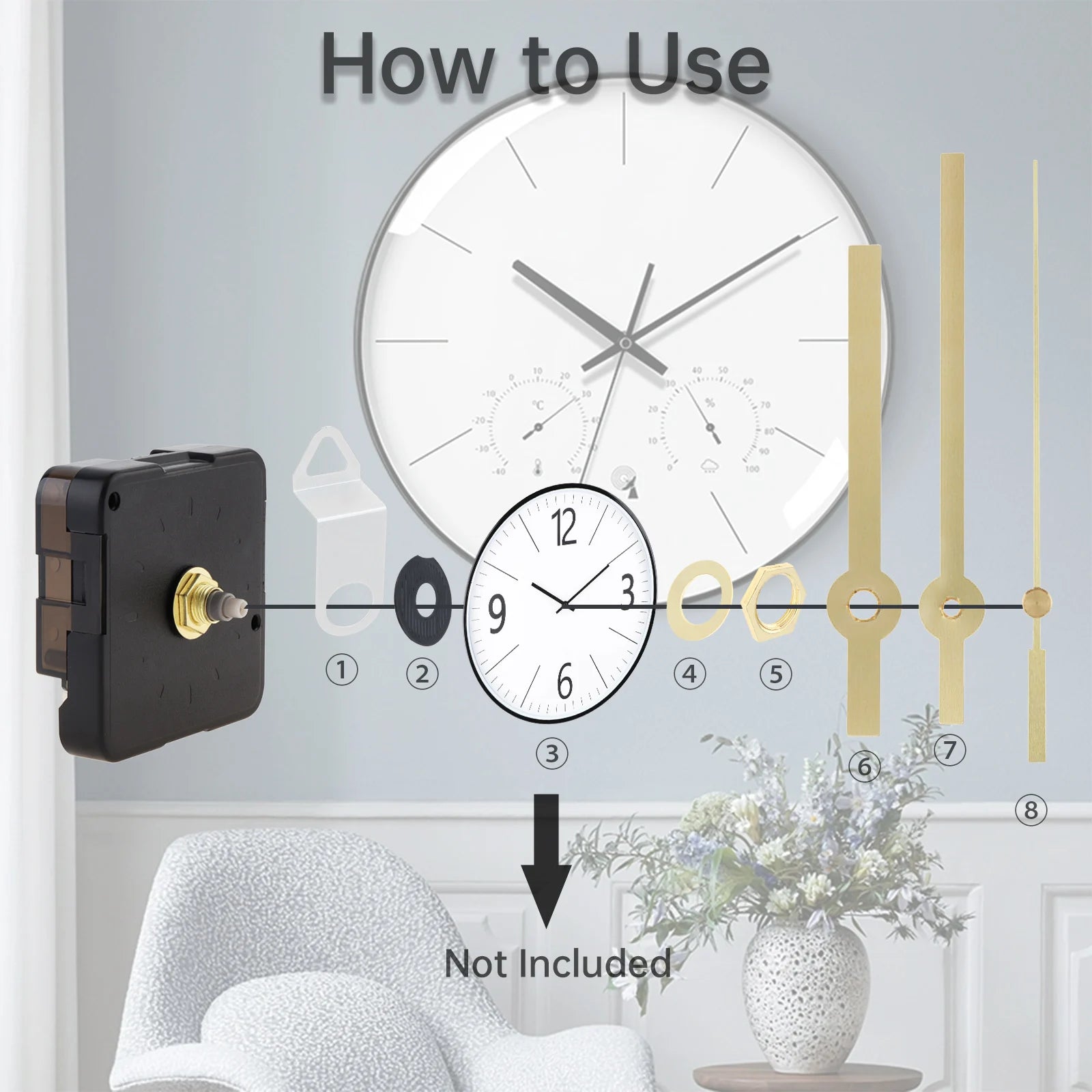 Quartz Battery Operated Silent Wall Clock Movement Mechanisms for DIY / Repair, Clock Parts Replacement