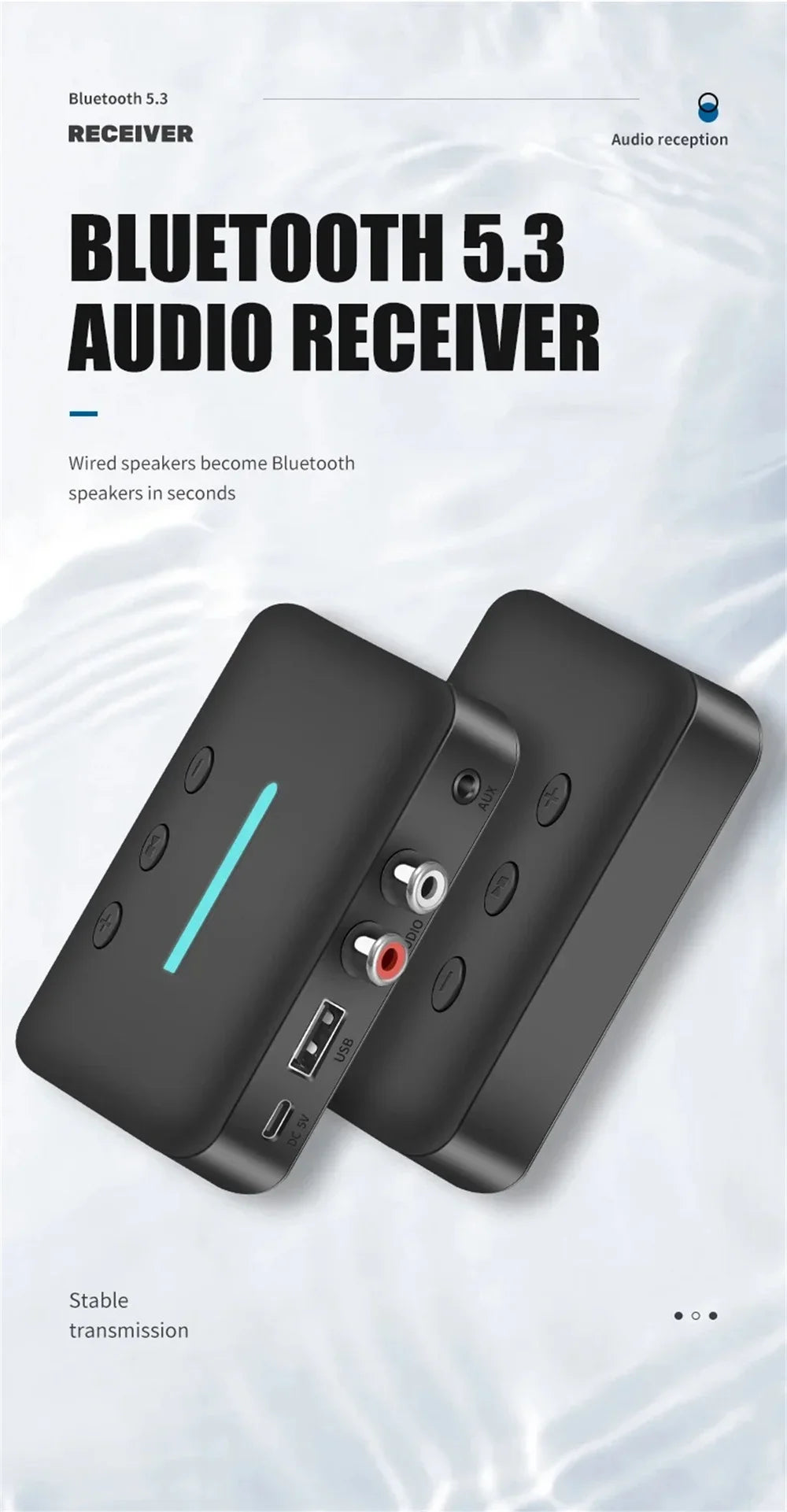 Audio Receiver Adapter Bluetooth 5.3 Stereo Music 3.5mm AUX R/L RCA USB Support U-Disk Playback For Desktop Speaker Amp