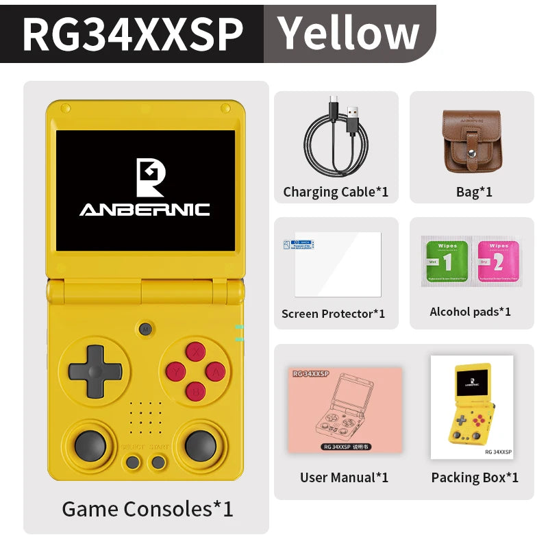 ANBERNIC RG34XXSP Flip Handheld Console 3.4'' IPS Screen Linux 64-bit 64G 5000+ Games Supports 5G WIFI HD-MI TV Output Streaming