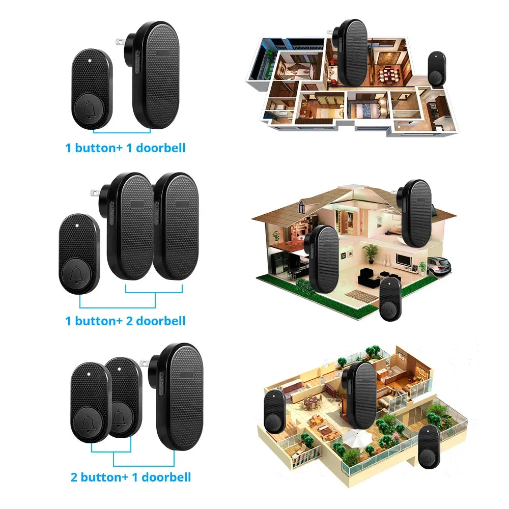 Wireless Doorbell with 33 Songs Melody Smart Home Welcome Chime Kit 4 Level Volume Intelligent Door Bell 150m Transmission