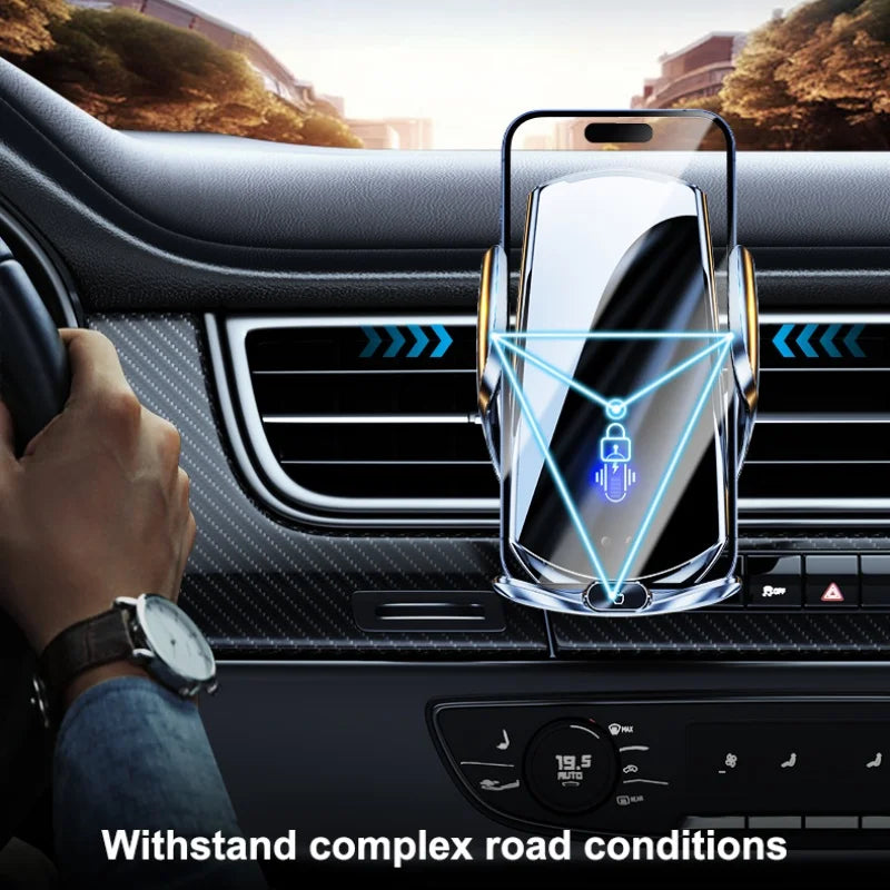 Car Mount Wireless Charging Stand Vehicle Phone Mounts Car Phone Holder Automatic Quick Release Button For Samsung Huawei Iphone