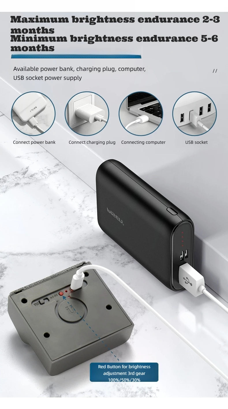 Smart Motion Sensor Wall Light - 2200Mah Usb-C Fast Charging, 3 Adjustable Brightness Levels, Multi-Device Connection, Suitable for Indoor/Outdoor Security Lighting
