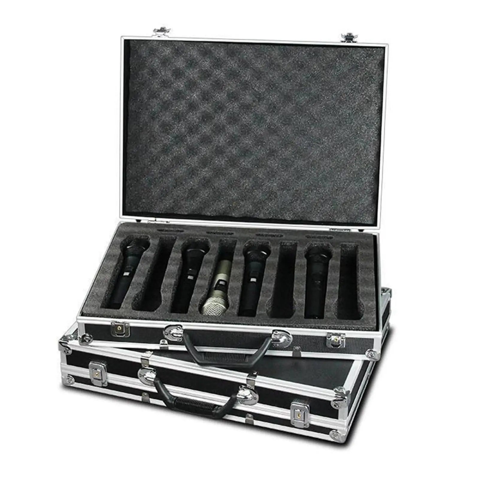 Microphone Case Studio with Sponge Lining Impact Resistant Instrument Box Singing Professional Hard Shell Mic Case for 4/8 Mics