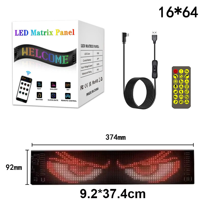 Smart Pixel LED Advertising Sign Scrolling Display Panel Screen BT APP Control USB 5V DIY Image Text Pattern Animation Creative