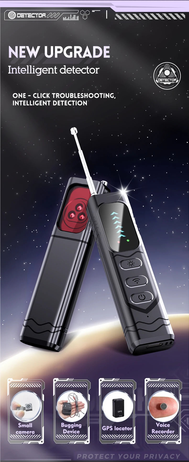 Smart camera detector, anti-eavesading, anti-stealing, anti-tracking, very suitable for meeting rooms, families, hotels, cars