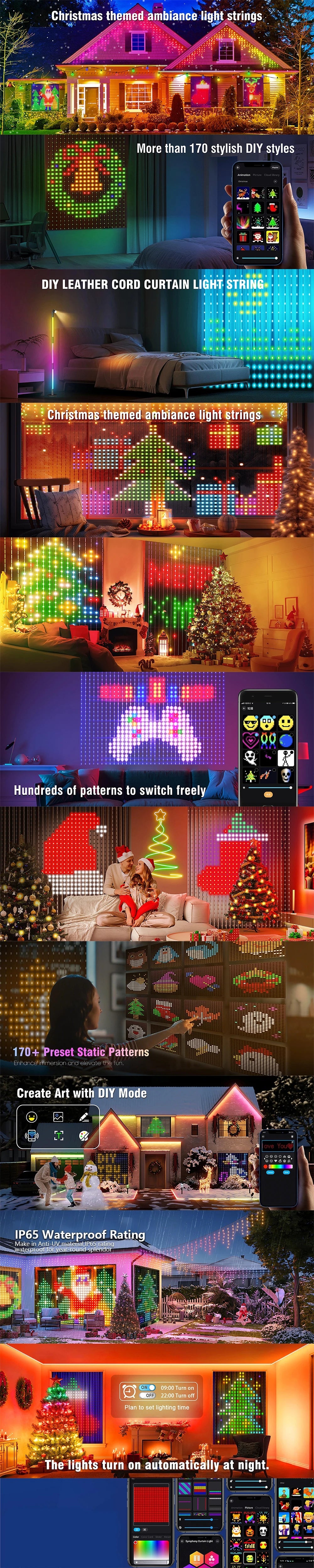 Smart LED Curtain Light APP Control RGB Dimmable DIY Pattern Music Valentine's Day Lighting for Home Holiday Party Decor
