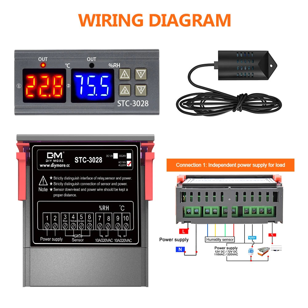STC-3028 Wired Temperature Controller Digital Thermostat Controller Temperature And Humidity Controller Sensor AC 220V DC12V 24V